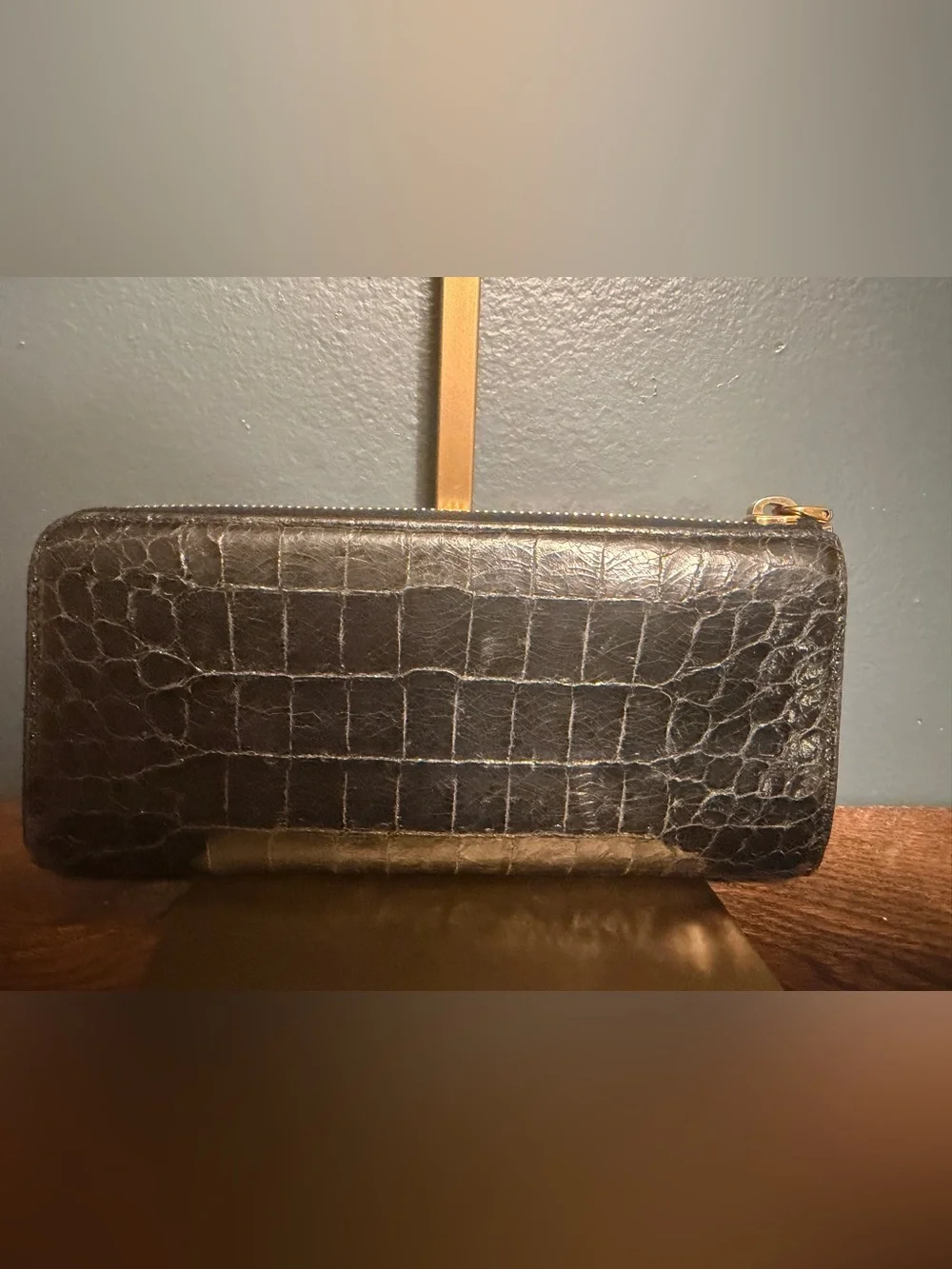 Miu Miu Croc-Embossed Leather Tote in Black with Gold Hardware
